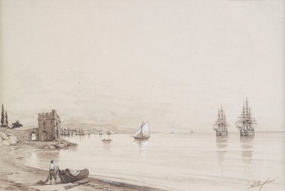 View into a Sea Bay with Numerous Sailing Ships (Feodosia?) by Ivan Konstantinovich Aivazovsky